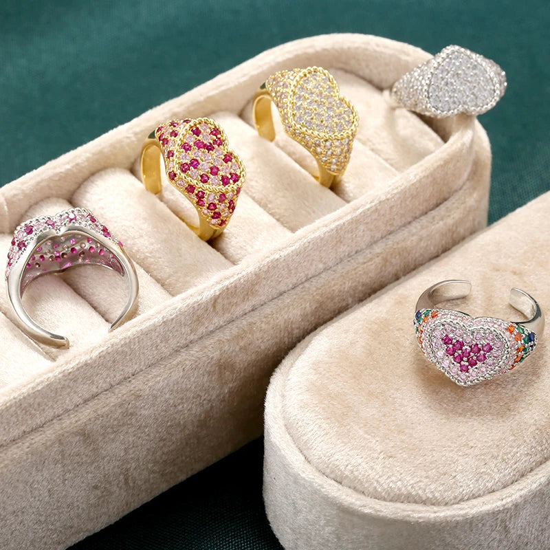 ZHUKOU Luxe Bague en Pierre Semi-Précieuse en Forme de Cœur pour Femme, Accessoires de Fête, Ouverture Réglable, 1 Pièce:VJ830