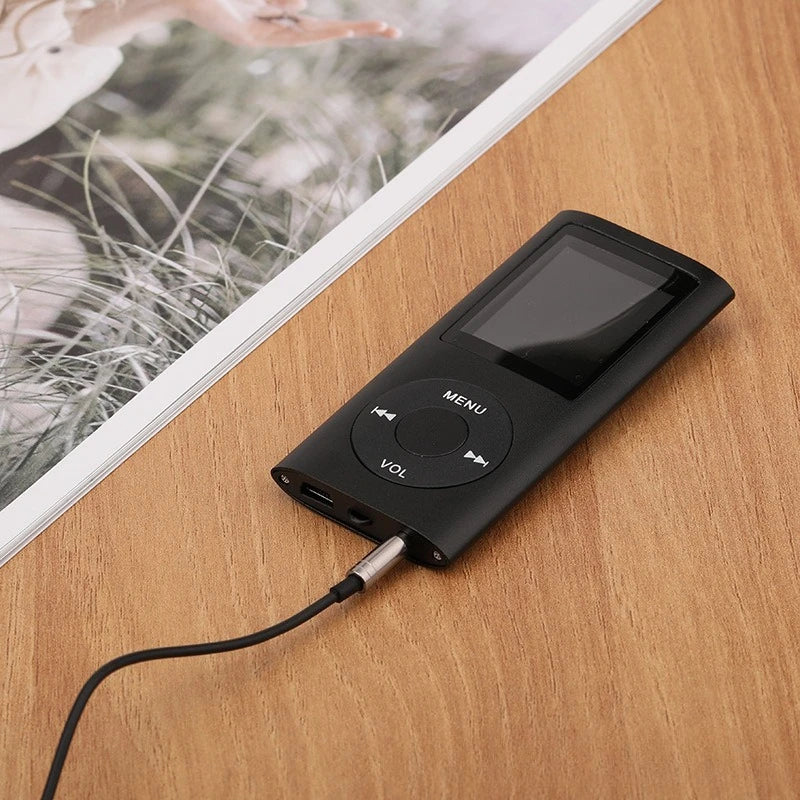 Lecteur MP3 avec écouteurs, câble de données, design élégant, multifonctionnel, son sans perte, écran LCD mince de 1,8 pouces, lecteurs de musique MP3 portables