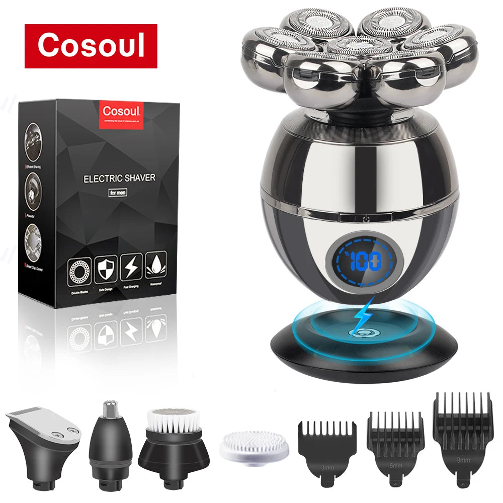 Rasoir électrique pour hommes, rasoir de tête chauve 5 en 1, tondeuse à cheveux pour homme chauve, tondeuse à barbe, machine à raser, rasoir de tête chauve 7