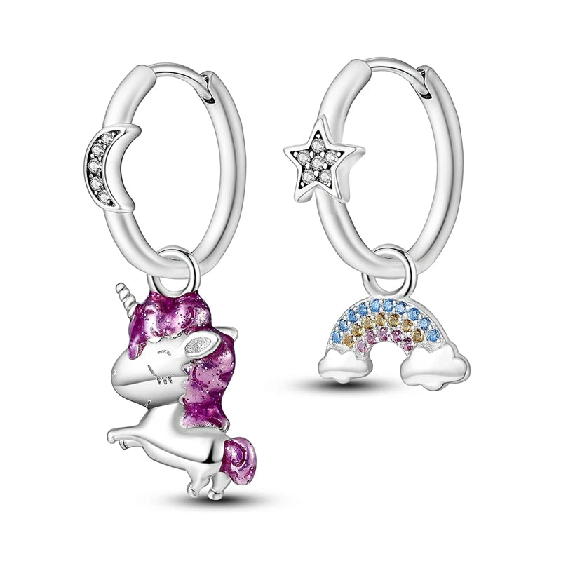 Boucles d'oreilles pendantes licorne arc-en-ciel en argent sterling 925 pour femmes, cadeaux de bijoux d'anniversaire de mariage