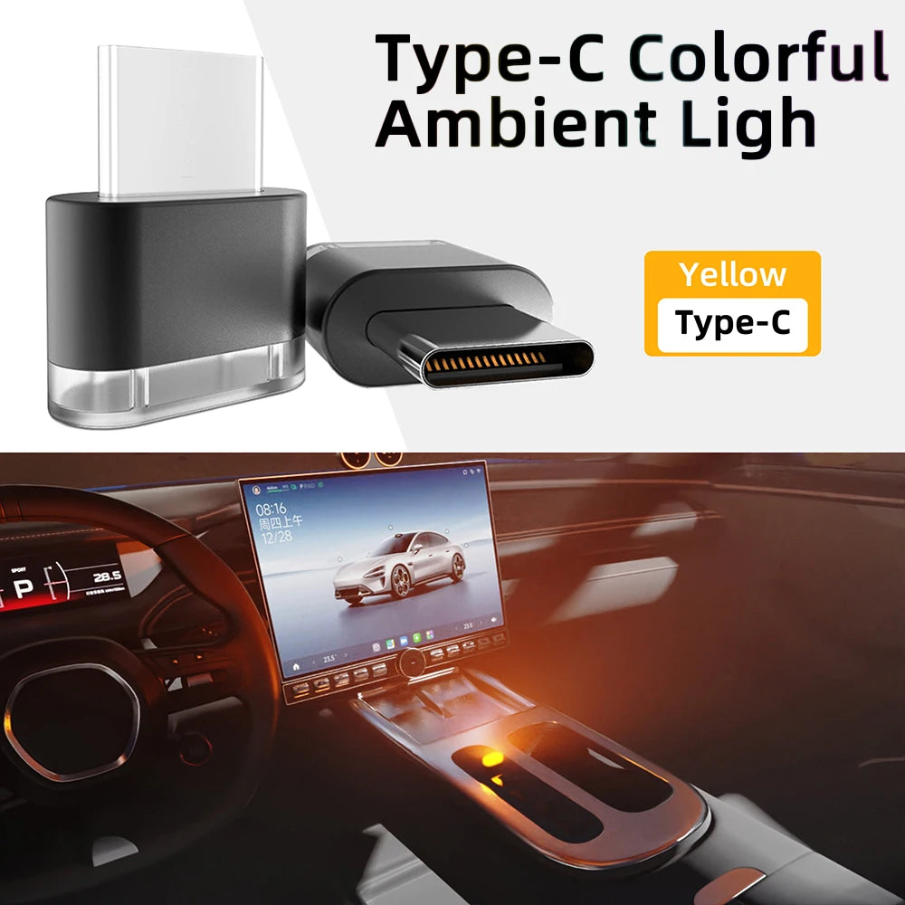 Nouvel éclairage d'ambiance intérieur de voiture Type-C, lumières de signalisation LED, lampe de lecture automatique, décorations, accessoires intérieurs de voiture