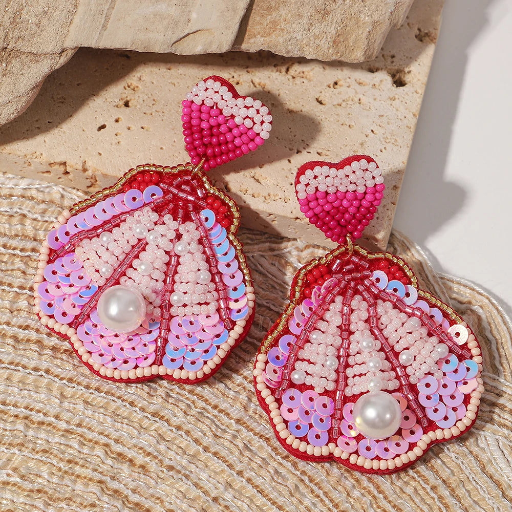 AENSOA Boucles d'oreilles pendantes bohèmes en forme d'étoile de mer, de homard et de conque avec perles pour femme, fabriquées à la main, bijoux d'été sur le thème des animaux marins
