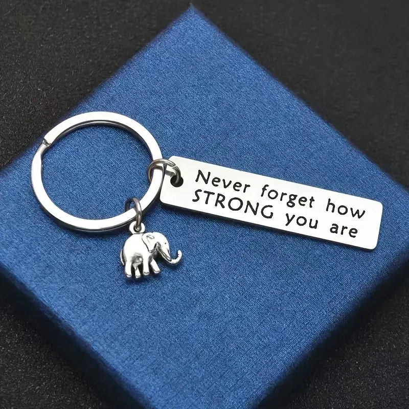 1pc/2pcs Porte-clés inspirant Éléphant Énergie Positive N'oubliez jamais votre force Acier inoxydable Parents et amis