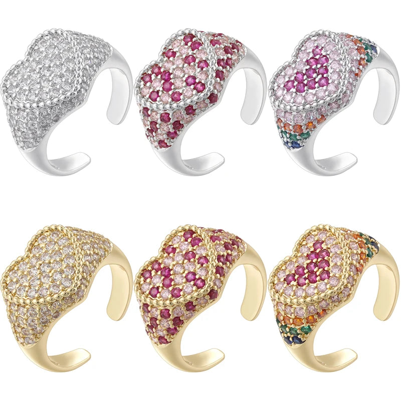 ZHUKOU Luxe Bague en Pierre Semi-Précieuse en Forme de Cœur pour Femme, Accessoires de Fête, Ouverture Réglable, 1 Pièce:VJ830