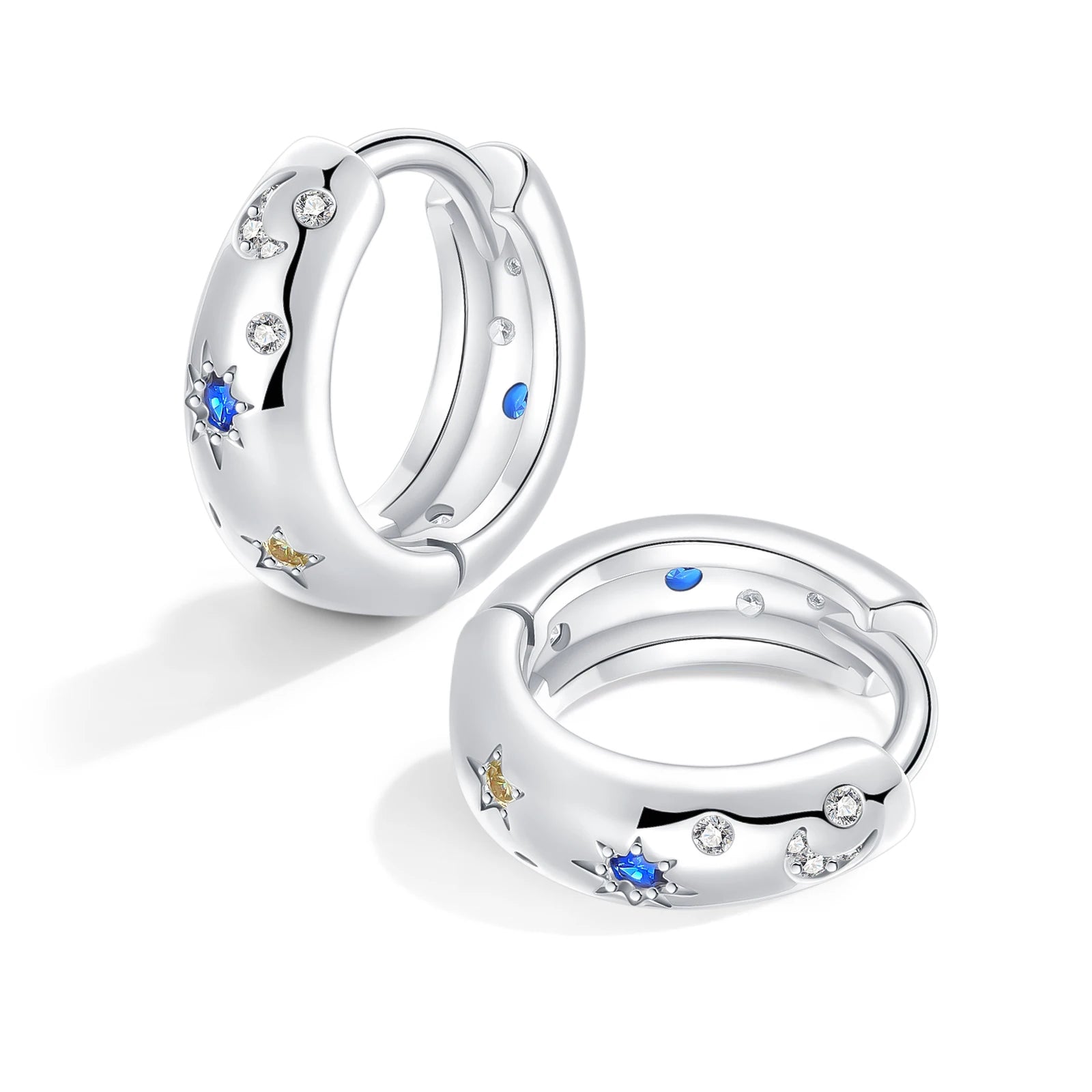 Boucles d'oreilles créoles en argent 925 pour femme, pendentifs en zircon en forme de cœur et d'étoile, bijoux fantaisie originaux