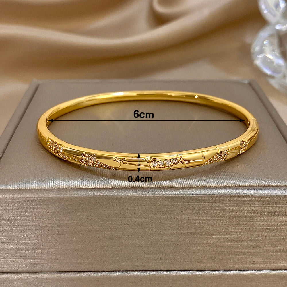 Irregular Pattern Rhinestone Smooth Bracelet for Women Fashion Gold Plated Copper Cuff Bangle Bracelets Jewelry Gifts