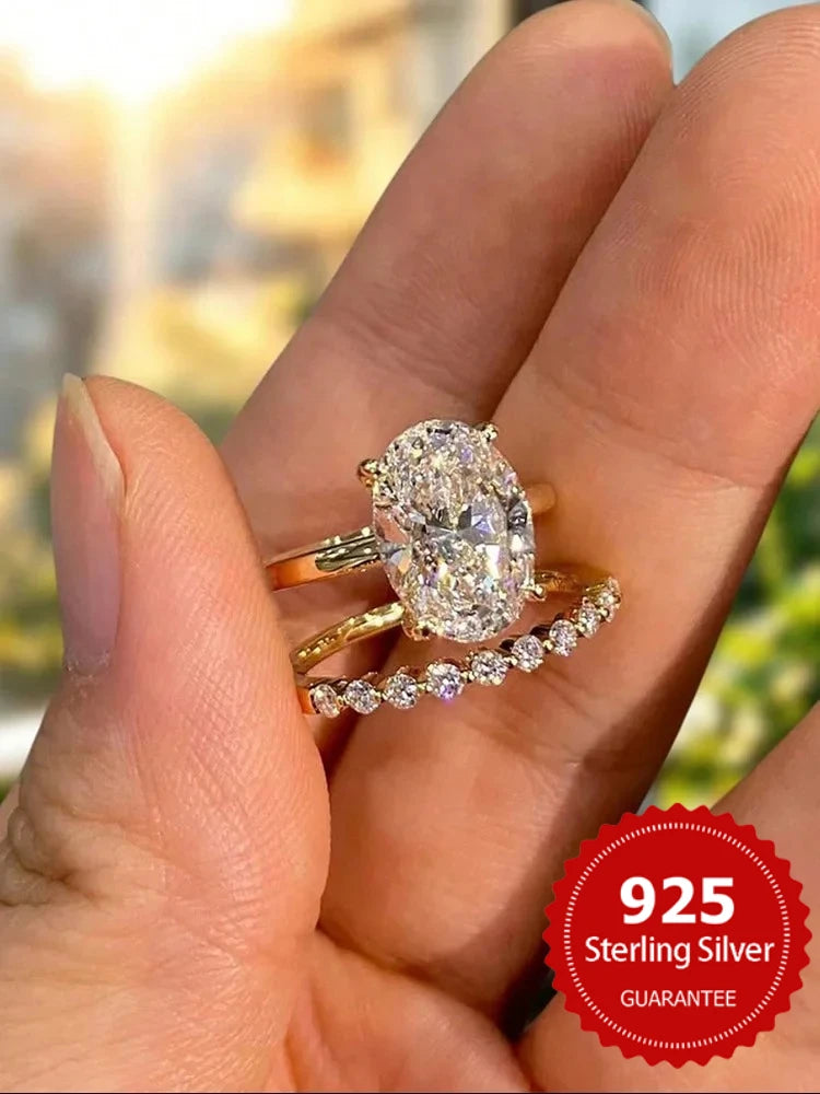 Bague empilable en argent sterling 925 avec zircons, de forme ovale, pour femme, pour anniversaire, mariage, bijou de luxe de haute qualité