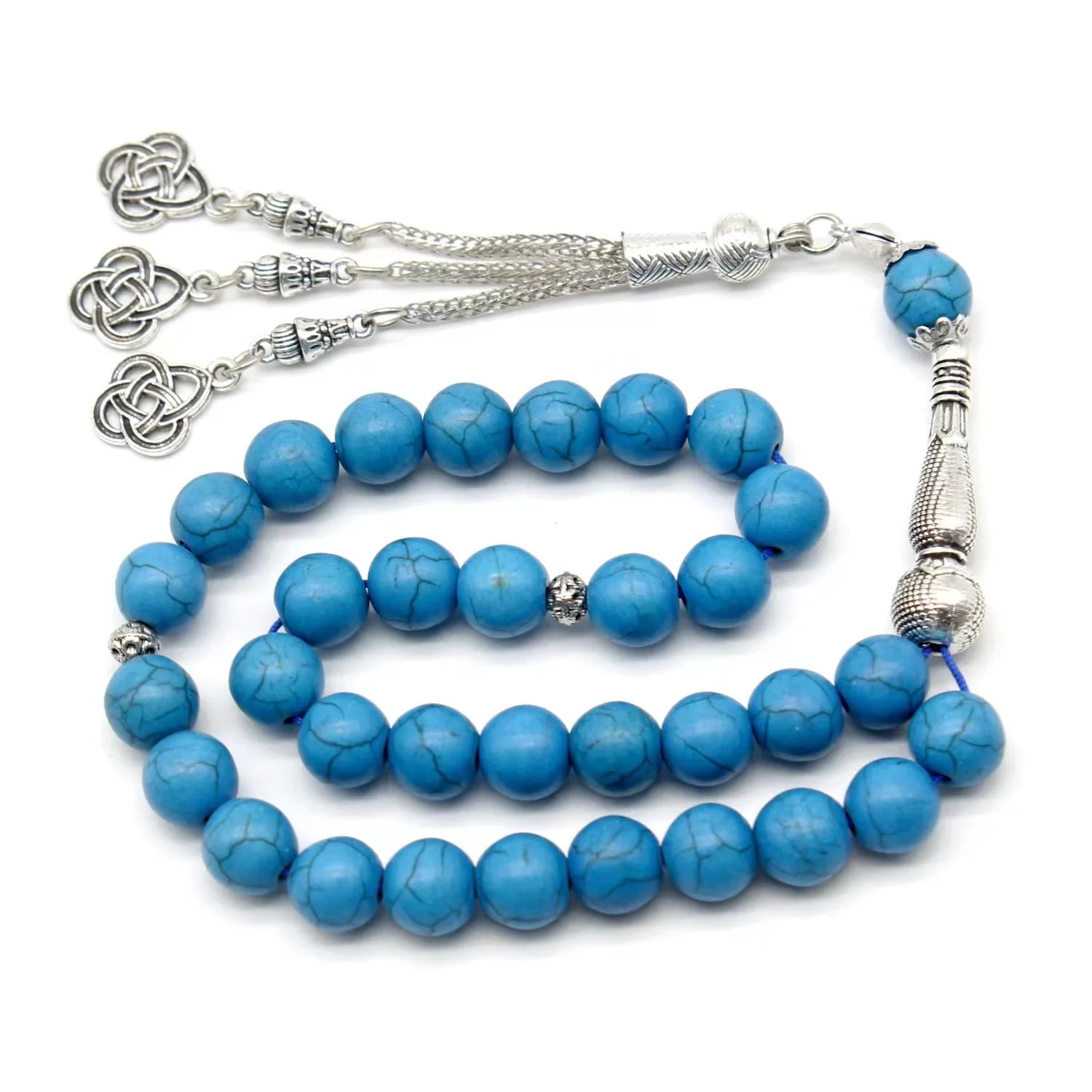 Natural White Turquoises Stone Metal tassel 10mm 33 prayer beads islamic fashion stone Muslim Rosary Prayer Beads