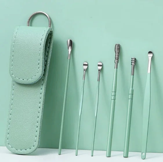 Nettoyant pour les oreilles Curettes d'oreille en acier inoxydable Extracteur de cérumen Kit de perçage Curette à cérumen Cuillère de soins Outils de nettoyage des oreilles