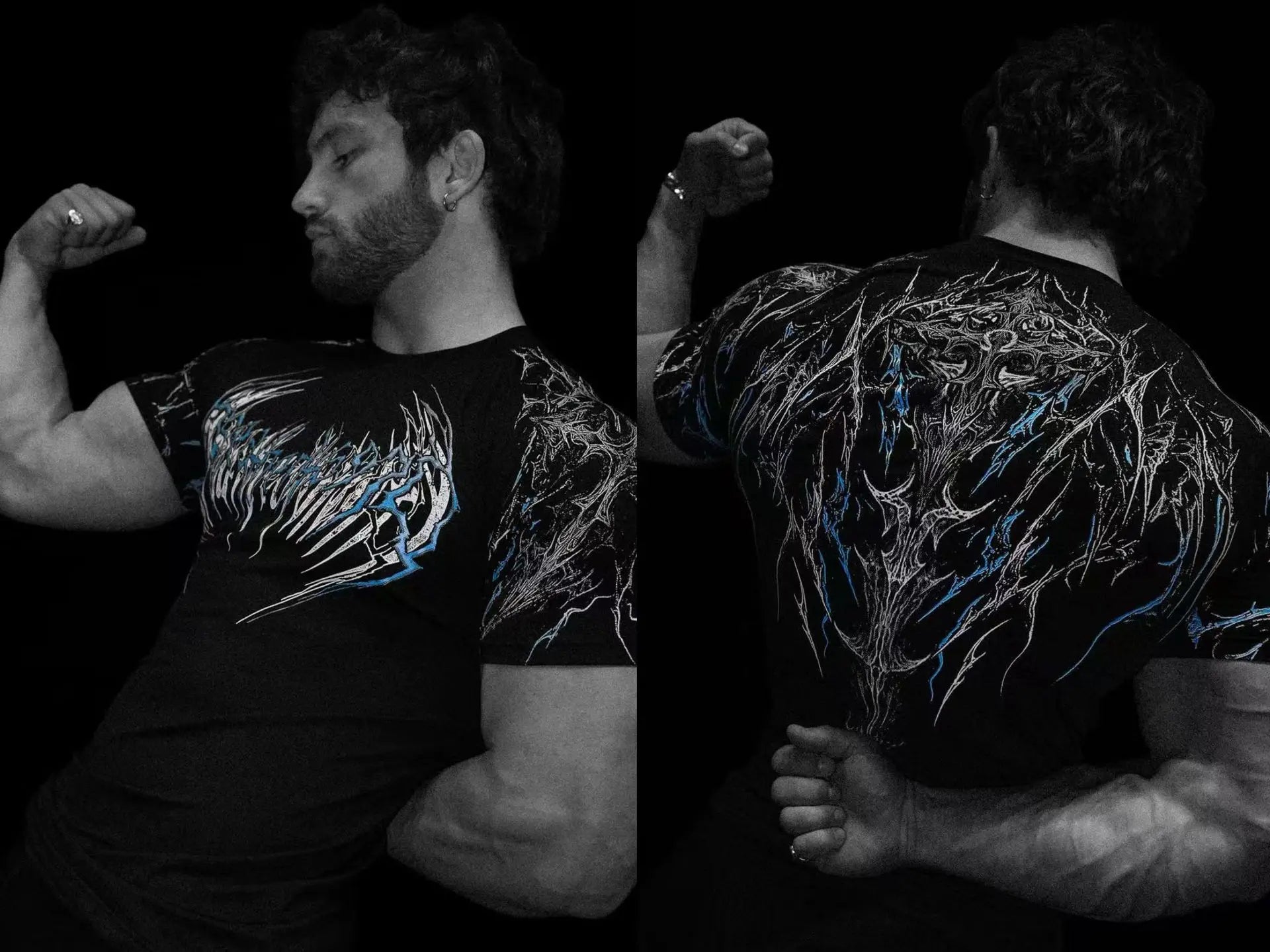 T-shirt de sport de compression pour hommes, imprimé éclair gothique, haut de gym, fitness, séchage rapide, respirant, musculation, été