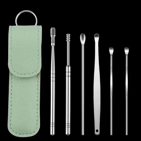 Nettoyant pour les oreilles Curettes d'oreille en acier inoxydable Extracteur de cérumen Kit de perçage Curette à cérumen Cuillère de soins Outils de nettoyage des oreilles