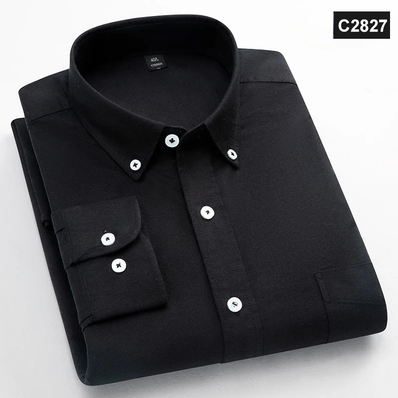 Chemise à manches longues 100 % coton pour homme, coupe classique, poche unique, coupe ajustée, haut décontracté, tissu Oxford doux, couleur unie, vêtements de bureau