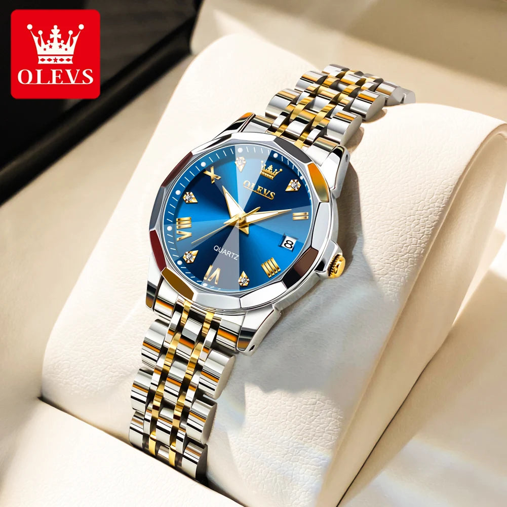 OLEVS 9931 Montre Femme Étanche Luxe Diamant Quartz Pour Femmes Échelle Romaine Calendrier Lumineux Élégante Montre-Bracelet Femme