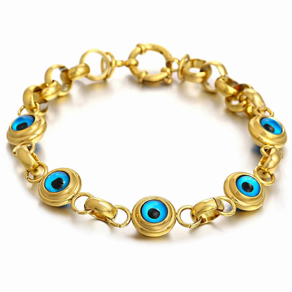 Bracelets en acier inoxydable Greatera Lucky Turkish Evil Eye Beads pour femmes, chaîne, pendentif plaqué or, bijoux étanches