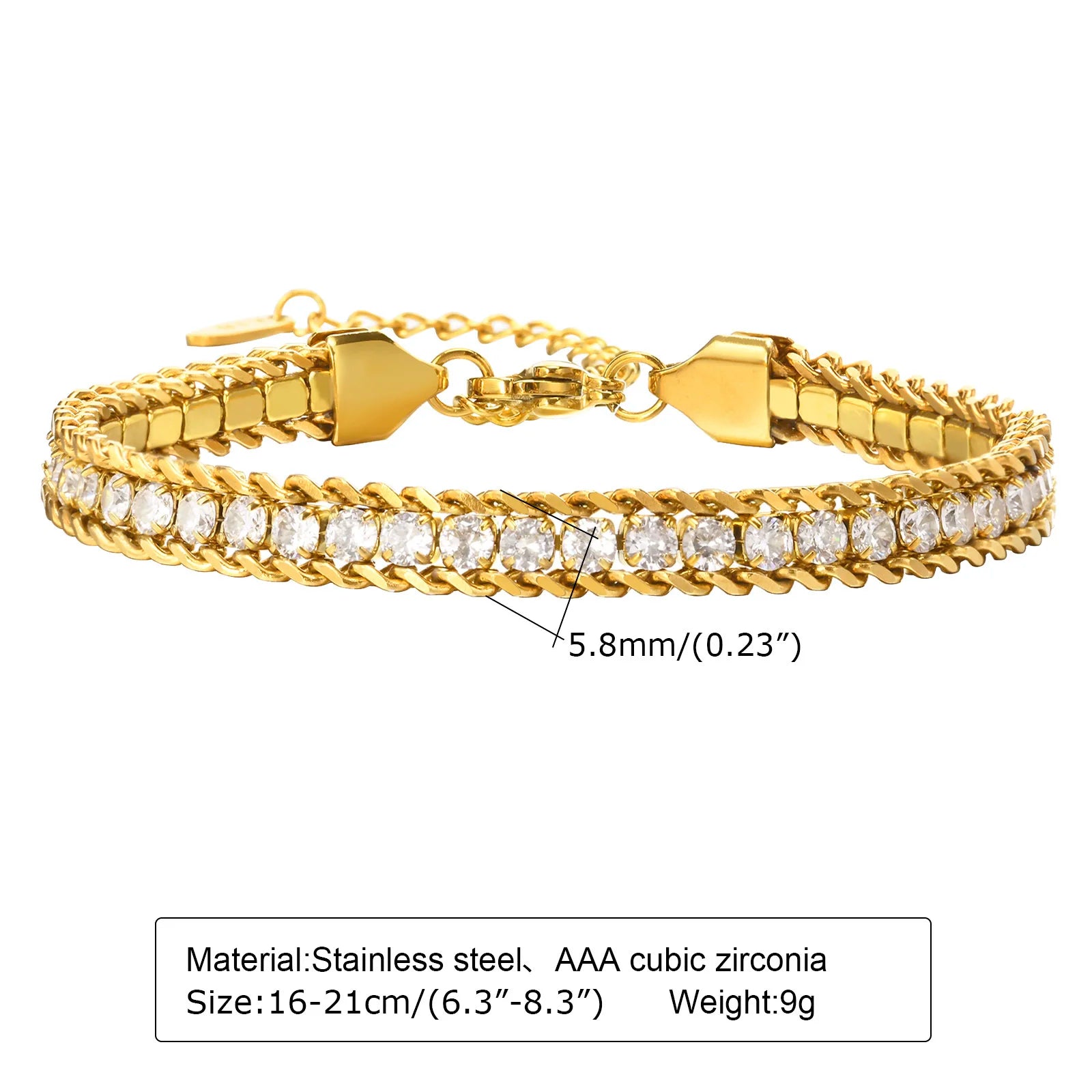 Bracelet chaîne en acier inoxydable pour femme, bracelet ajustable maillons trombone torsadés plaqué or 18 carats, bijoux superposables épais