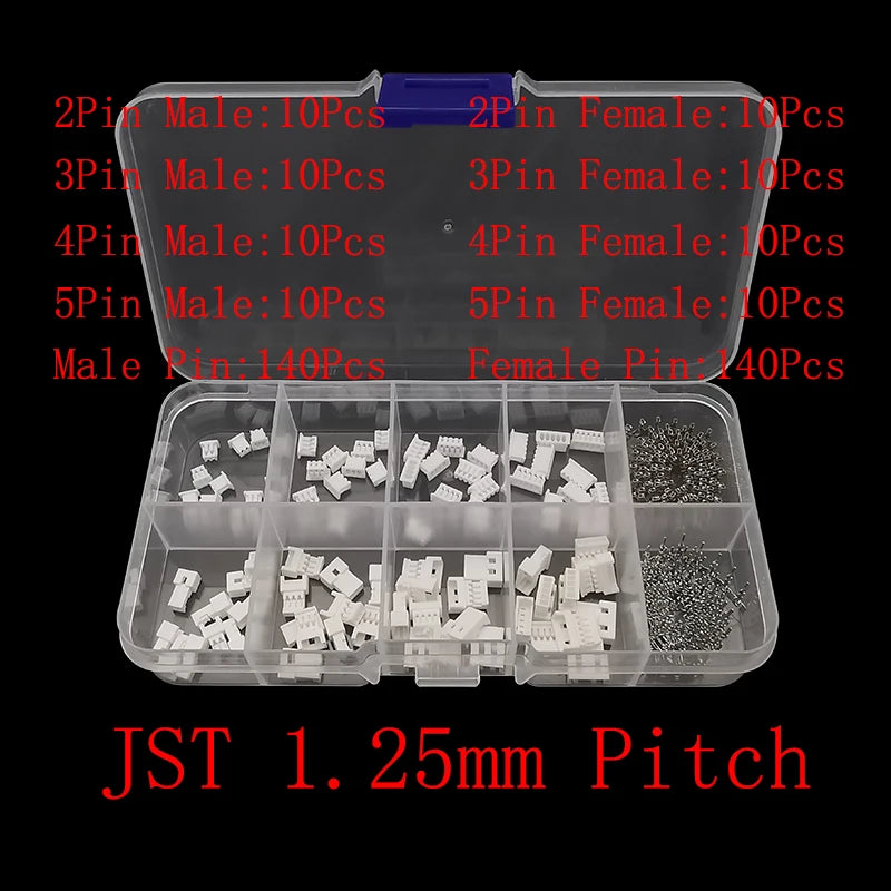 1 boîte JST SH 1,0 / 1,25 mm / PH 2,0 / SM/SYP/XH 2,54 mm / VH 3,96 mm Kit de connecteurs JST Mâle/Femelle avec boîtier et broches