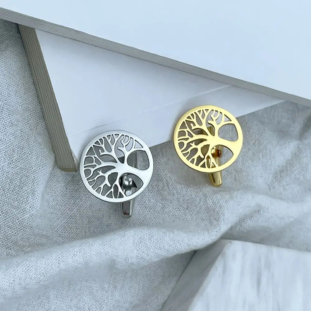 Round Tree of Life Cufflinks Tie Clips Stainless Steel Sleeves Button Luxury Design Mens Shirt Wedding Jewelry Charms