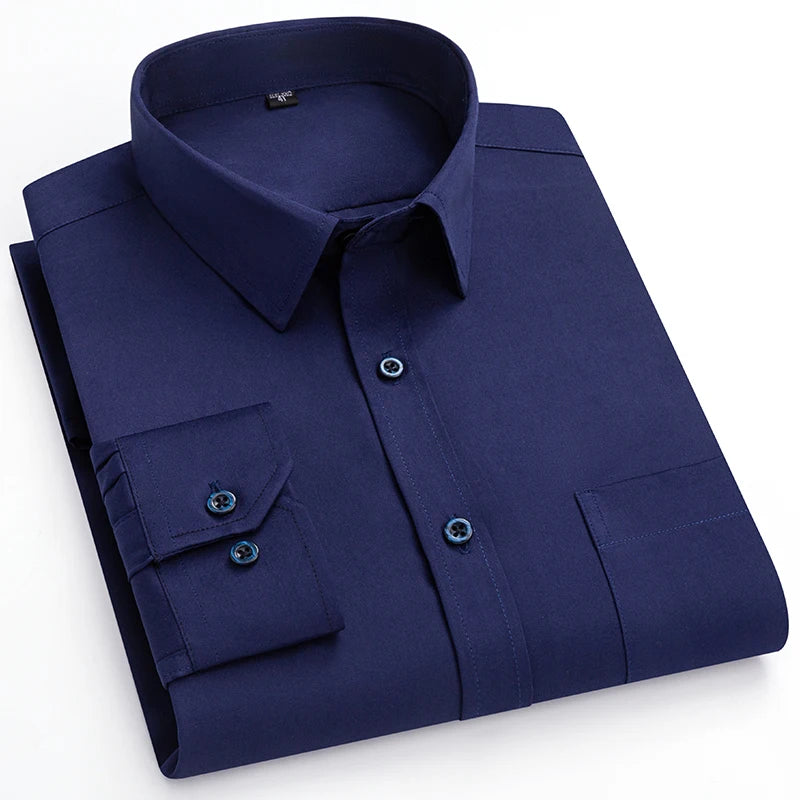 Nouvelle Élasticité Anti-Rides Chemises Homme Manches Longues Chemises Habillées Pour Homme Coupe Ajustée Camisa Social Chemise d'Affaires Chemise Blanche