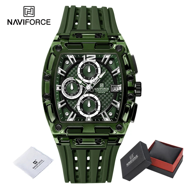 Montres NAVIFORCE de haute qualité pour homme, bracelet en silicone, étanche 50M, montre de sport pour homme, affichage de la date, chronographe pour homme à quartz décontracté