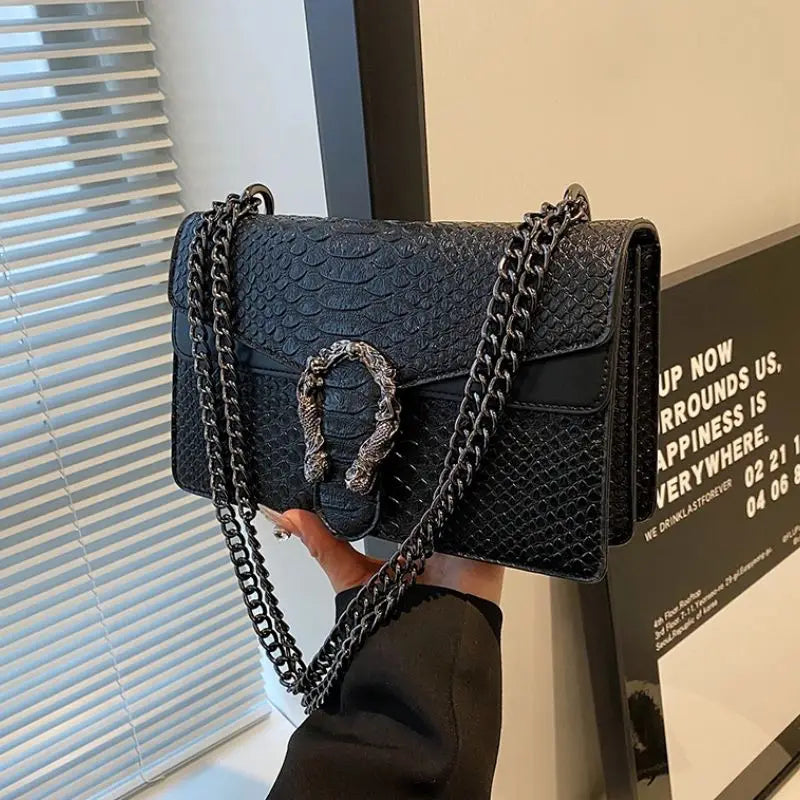 Sac à bandoulière pour femmes style rétro, motif serpent, petit sac carré, accessoire tendance