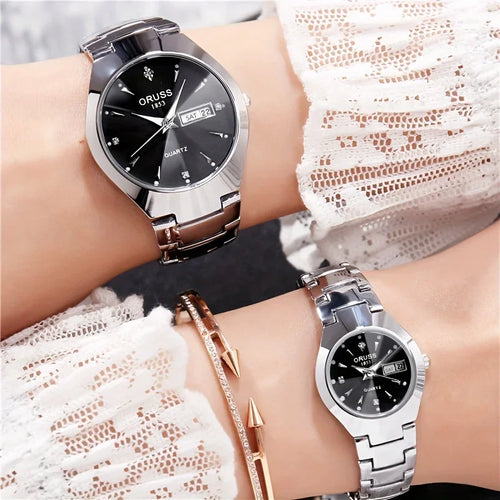 2 montres à quartz pour couples avec cadran découpé, montre-bracelet analogique de mode d'affaires avec calendrier, cadeau de Saint-Valentin pour hommes et femmes, montre de date