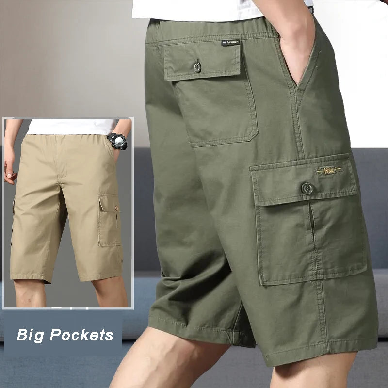 Shorts cargo homme, pantacourt, poche zippée, short d'été en coton, jogger d'escalade, taille élastique, vêtements de sport