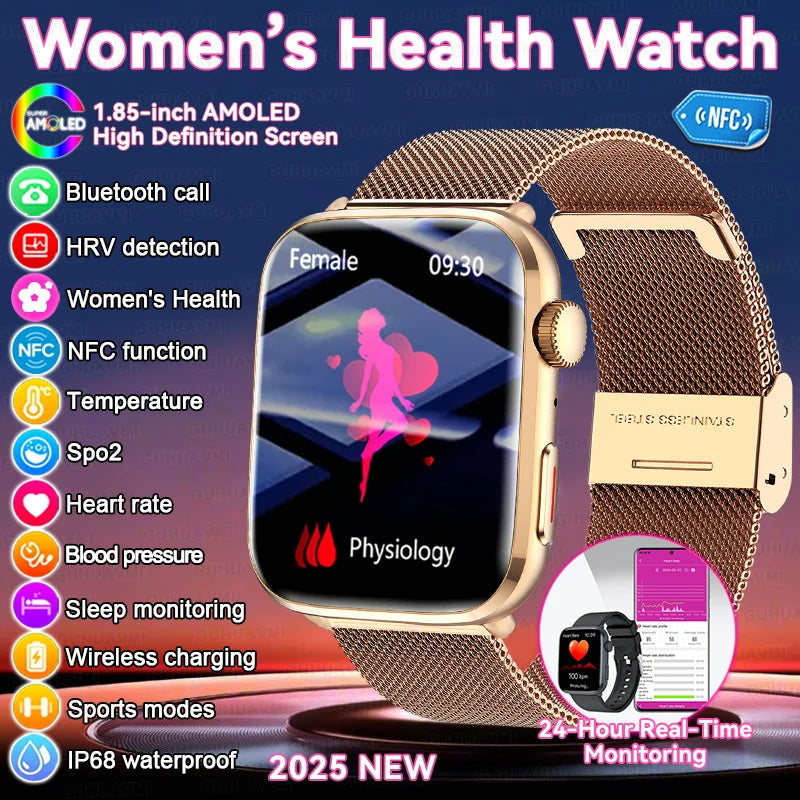 Montre connectée de sport tendance 2025 pour hommes et femmes, avec diagnostic intelligent par IA, surveillance de la tension artérielle, de la fréquence cardiaque (HRV+PPG), étanche IP68 et NFC