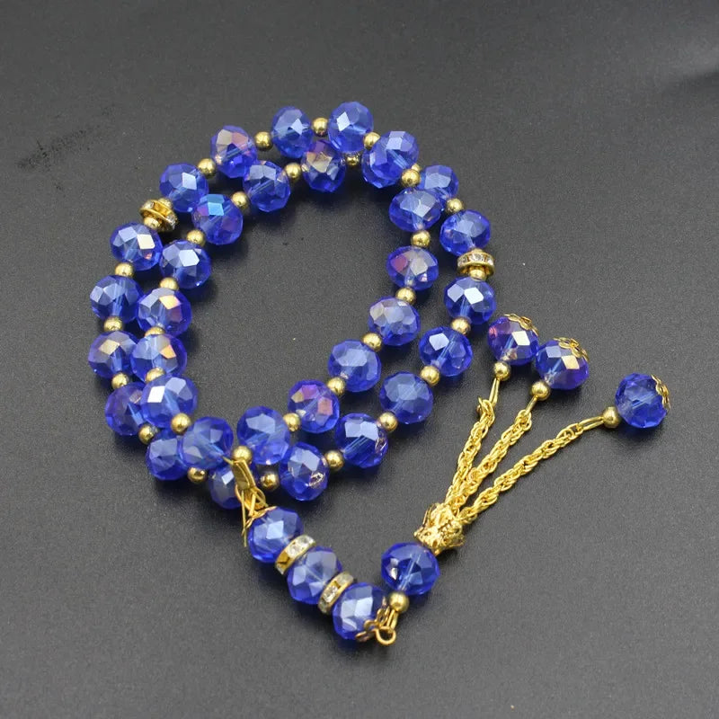 10mm 33 Beads Tasbih Crystal Glass Bracelet Muslim Rosary Tassel Prayer Beads Islamic Tasbeeh Masbaha Meditation for Women Men