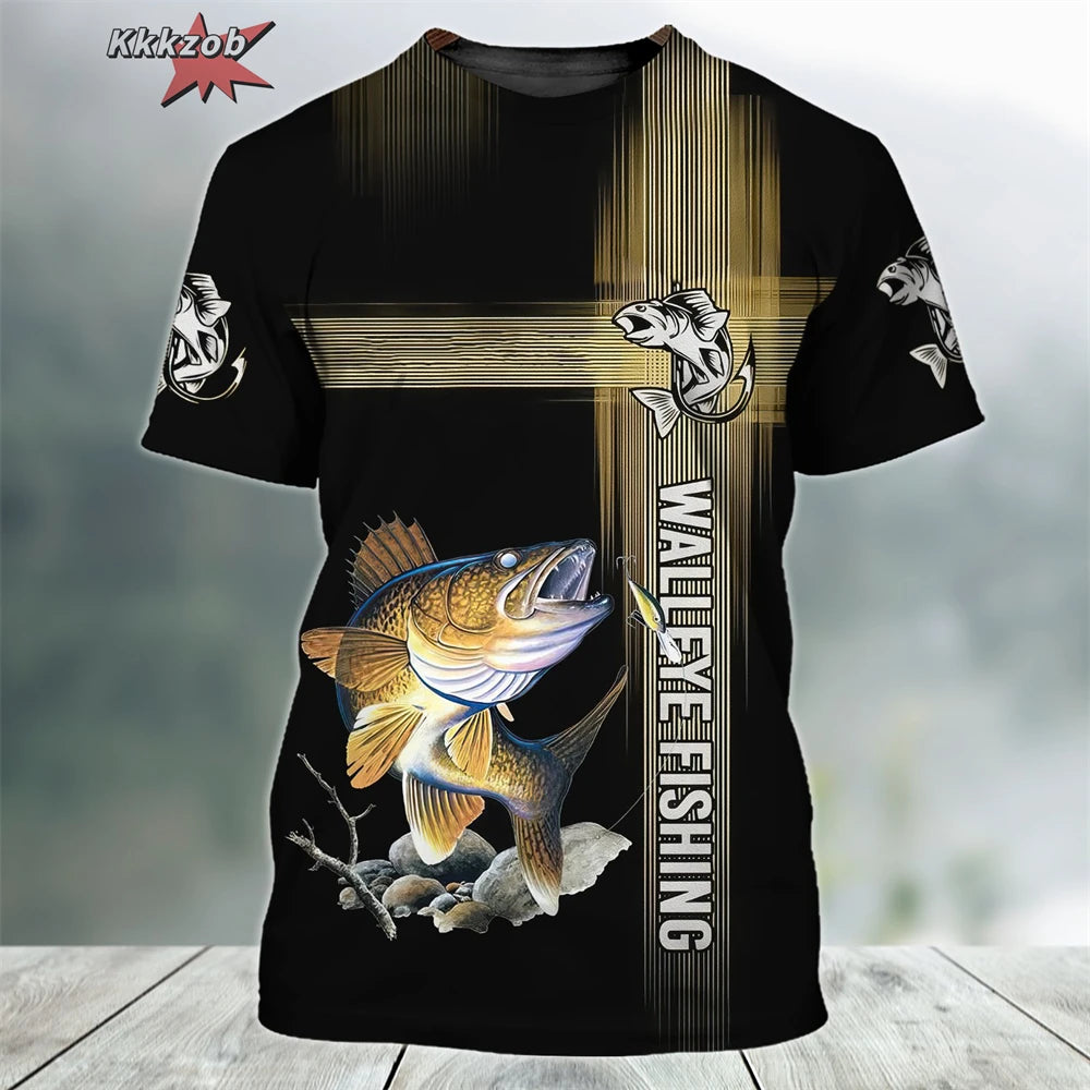 Vêtements pour hommes T-shirt à manches courtes surdimensionné imprimé motif pêche 3D Vêtements de pêche d'extérieur Haut à manches courtes