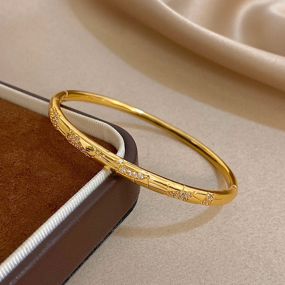 Irregular Pattern Rhinestone Smooth Bracelet for Women Fashion Gold Plated Copper Cuff Bangle Bracelets Jewelry Gifts