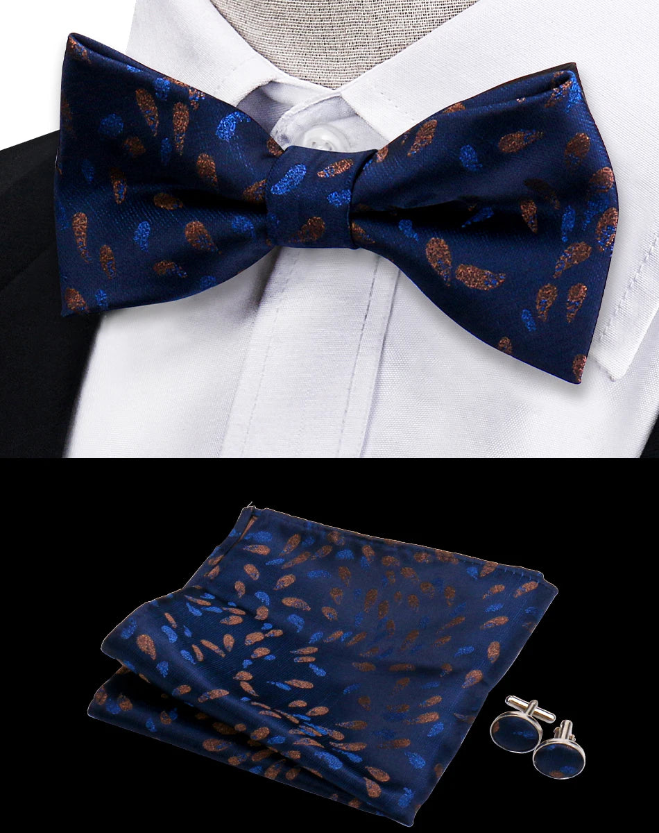 Ensemble de 3 pièces Nœud Papillon Cravate Mouchoir Boutons de Manchette Pour Hommes Chemises Adaptées Affaires Mariage Papillon Paisley Pochette Nœud Papillon Homme