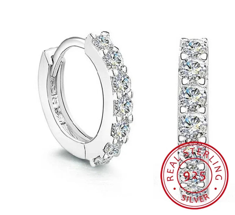 Fashion 925 Sterling Silver Earrings 10mm Circle Zircon Hoop Earring for Grils Woman Wedding Accessories Jewelry Gifts
