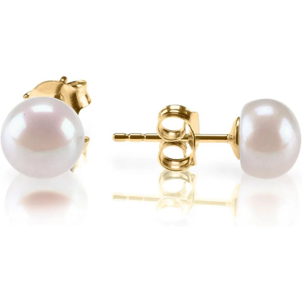 Boucles d'oreilles clous en perles de culture d'eau douce sélectionnées à la main de qualité AAA+ pour femmes, plaqué argent 925, plaqué or 14 carats, cadeau perle véritable