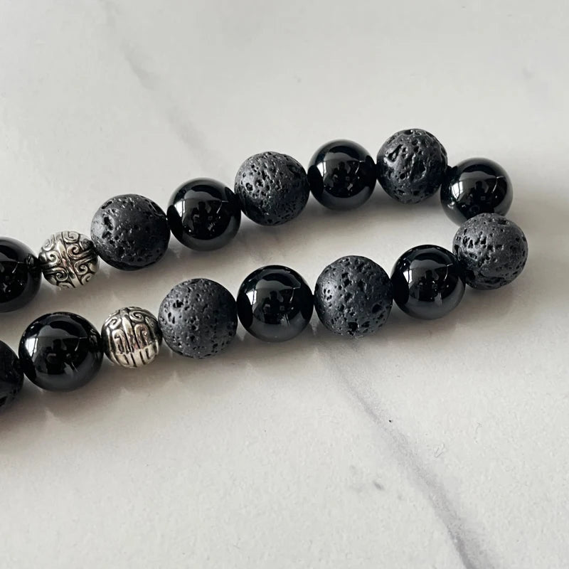 Tasbih men lava stone with black agate turkish style muslim prayer beads bracelet Ramadan Eid gift islamic misbaha men rosary