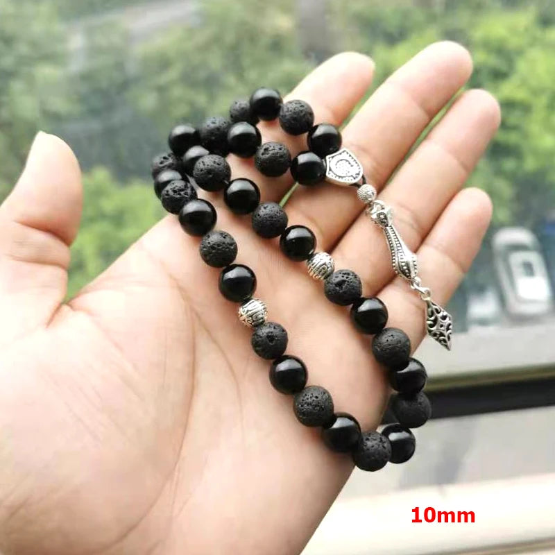 Tasbih men lava stone with black agate turkish style muslim prayer beads bracelet Ramadan Eid gift islamic misbaha men rosary
