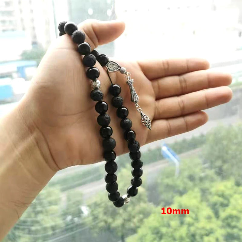 Tasbih men lava stone with black agate turkish style muslim prayer beads bracelet Ramadan Eid gift islamic misbaha men rosary