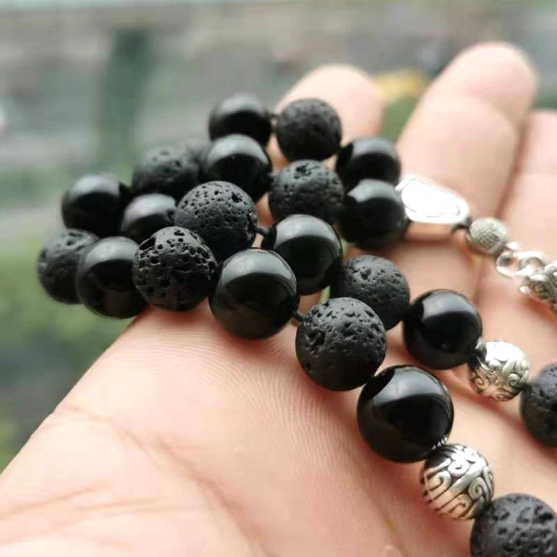 Tasbih men lava stone with black agate turkish style muslim prayer beads bracelet Ramadan Eid gift islamic misbaha men rosary