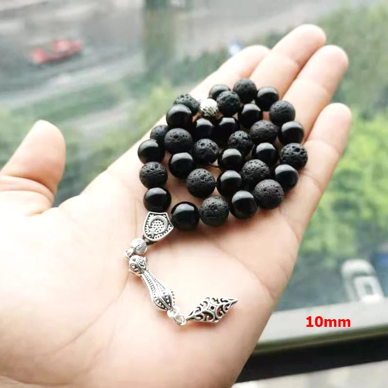 Tasbih men lava stone with black agate turkish style muslim prayer beads bracelet Ramadan Eid gift islamic misbaha men rosary